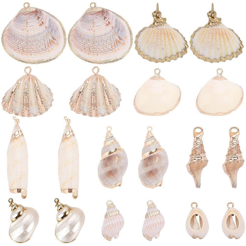 7825 1 Box 20Pcs 10 Styles Seashell Charms Bulk Sea Shell Charms Large Gold